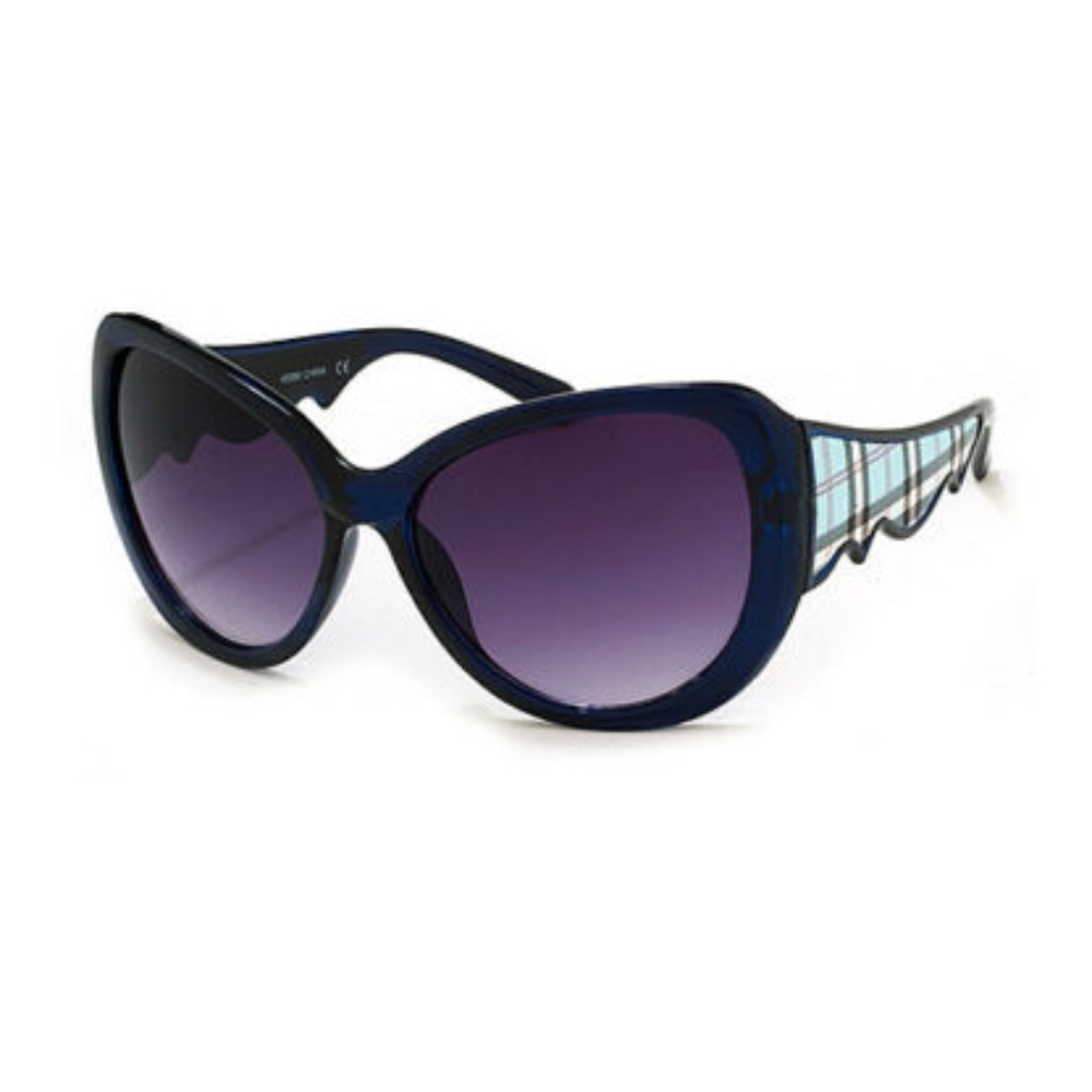 Aj Morgan Cat Eye  with Blue Plaid Scalloped Arms Sunglasses New